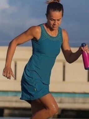 Title Nine Woman's Teal Laser Nimblene UPF Outdoor Golf Mini Dress Sz 4